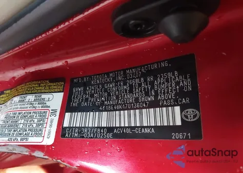2007 Toyota Camry Le from USA, damaged, VIN 4T1BE46K17U136047